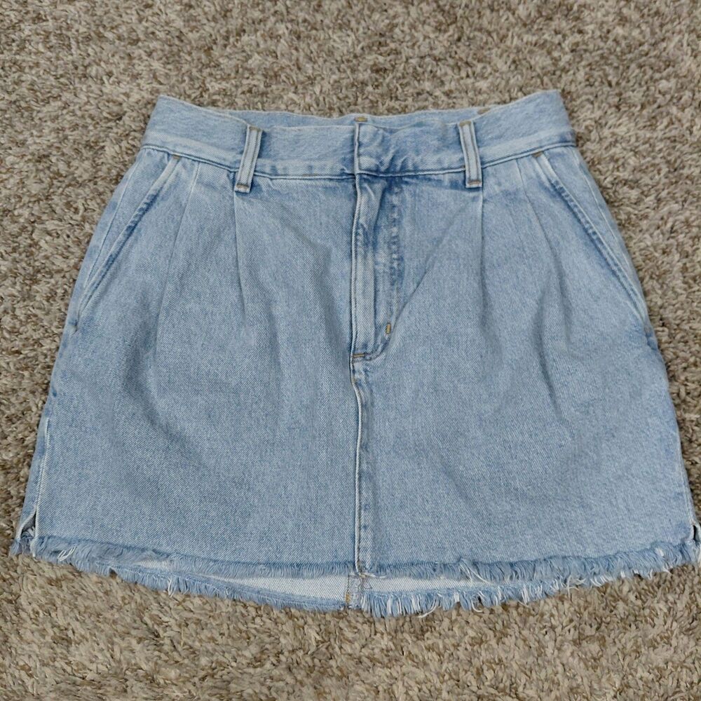 Agolde Becker Denim Jean Mini Skirt Size 26 Blue Pleated Light Wash Cut Off